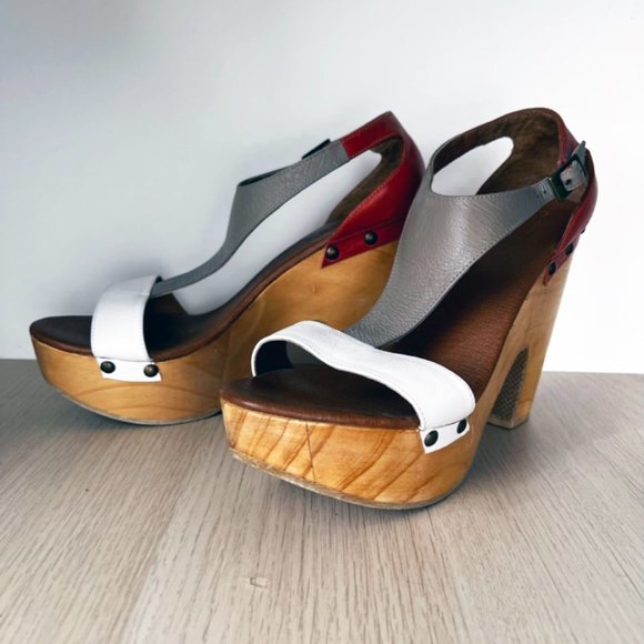 Cordani color-block platform high heel leather and wood clogs - Picture 3 of 10